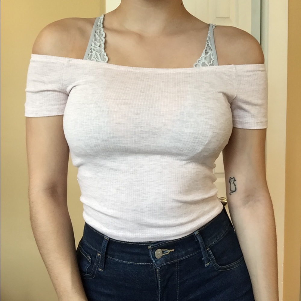 H&M Baby Pink Off the Shoulder Crop Top
